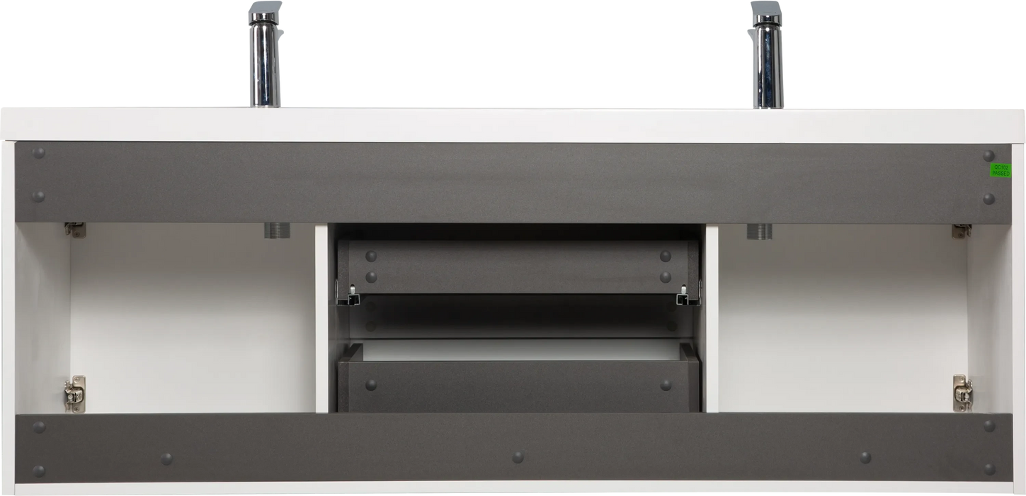 60' Floating Bathroom Vanity with Sink, Modern Wall-Mounted Bathroom Storage Vanity Cabinet with Double Resin Top Basin and Two Soft Close Drawers, Glossy White 24V11-60DGW Default -DTYStore