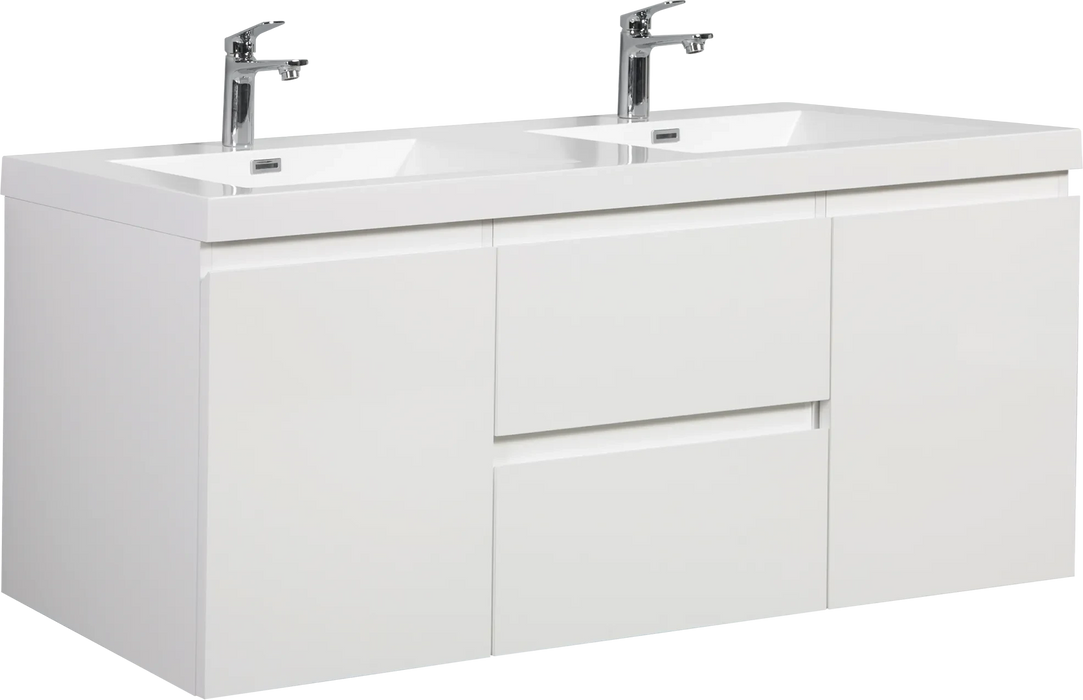 60' Floating Bathroom Vanity with Sink, Modern Wall-Mounted Bathroom Storage Vanity Cabinet with Double Resin Top Basin and Two Soft Close Drawers, Glossy White 24V11-60DGW Default -DTYStore