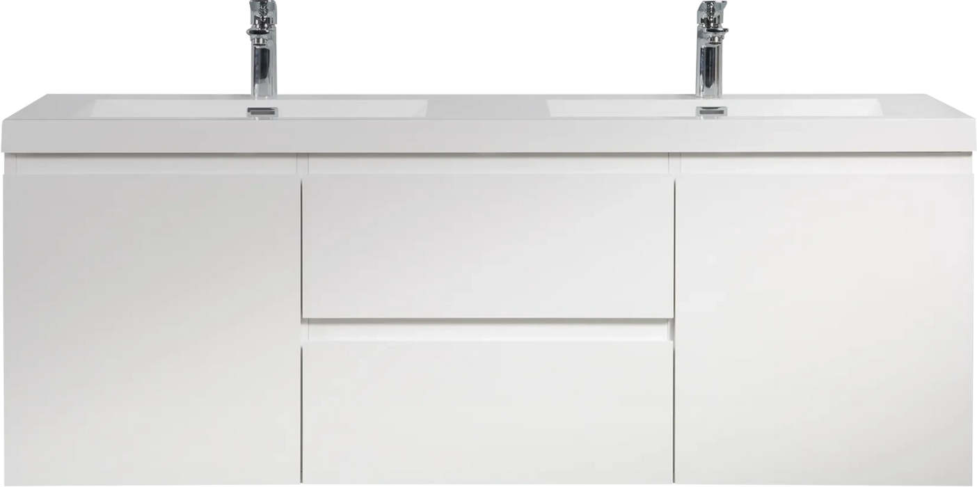 60' Floating Bathroom Vanity with Sink, Modern Wall-Mounted Bathroom Storage Vanity Cabinet with Double Resin Top Basin and Two Soft Close Drawers, Glossy White 24V11-60DGW Default -DTYStore