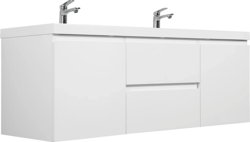 60' Floating Bathroom Vanity with Sink, Modern Wall-Mounted Bathroom Storage Vanity Cabinet with Double Resin Top Basin and Two Soft Close Drawers, Glossy White 24V11-60DGW Default -DTYStore