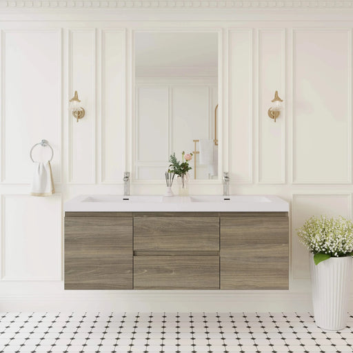 60' Floating Bathroom Vanity with Sink, Modern Wall-Mounted Bathroom Storage Vanity Cabinet with Double Resin Top Basins and Soft Close Drawers, Ash Grey 24V11-60DAG Default -DTYStore