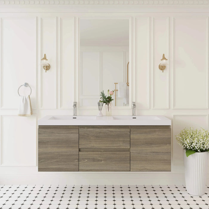 60' Floating Bathroom Vanity with Sink, Modern Wall-Mounted Bathroom Storage Vanity Cabinet with Double Resin Top Basins and Soft Close Drawers, Ash Grey 24V11-60DAG Default -DTYStore