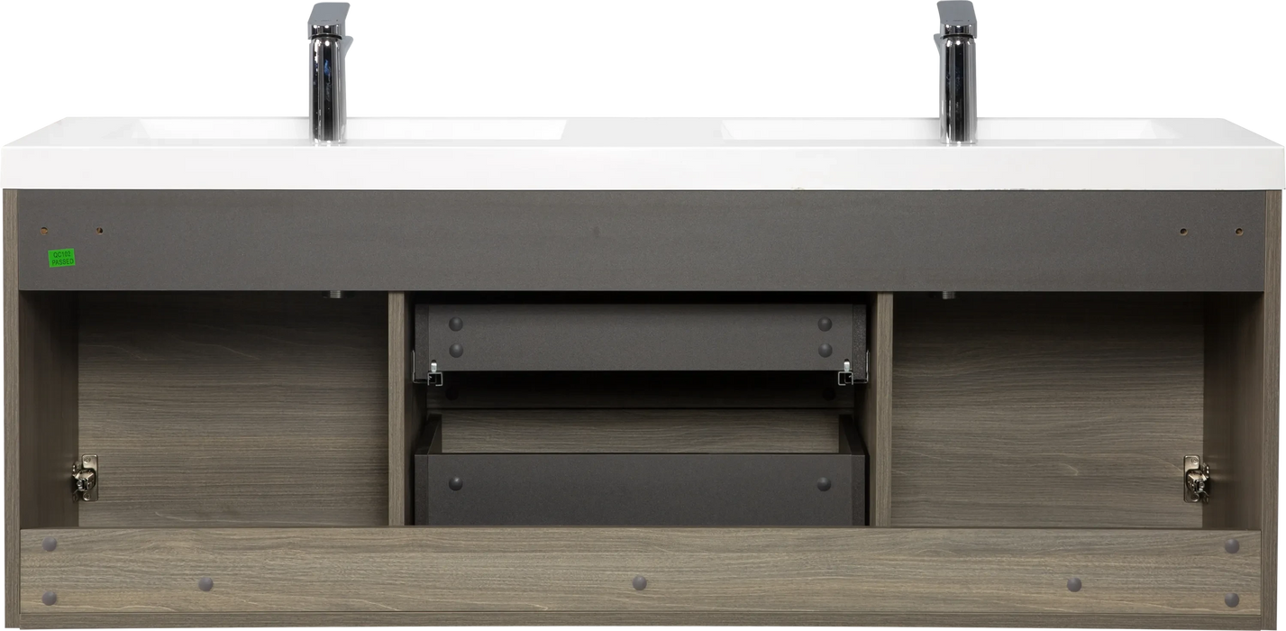 60' Floating Bathroom Vanity with Sink, Modern Wall-Mounted Bathroom Storage Vanity Cabinet with Double Resin Top Basins and Soft Close Drawers, Ash Grey 24V11-60DAG Default -DTYStore