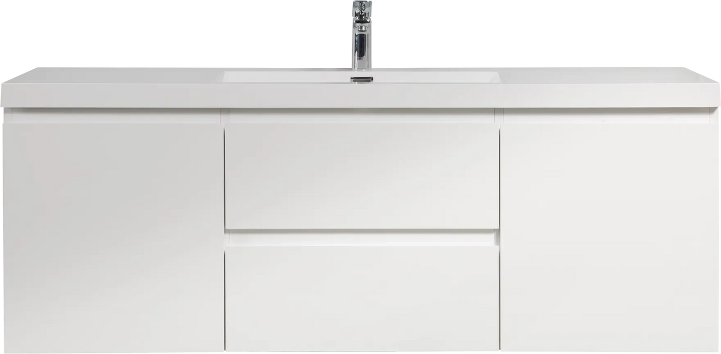 60' Floating Bathroom Vanity with Sink, Modern Wall-Mounted Bathroom Storage Vanity Cabinet with Resin Top Basin and Soft Close Drawers, Glossy White 24V11-60SGW Default -DTYStore
