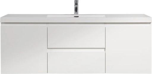60' Floating Bathroom Vanity with Sink, Modern Wall-Mounted Bathroom Storage Vanity Cabinet with Resin Top Basin and Soft Close Drawers, Glossy White 24V11-60SGW Default -DTYStore