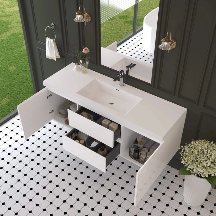 60' Floating Bathroom Vanity with Sink, Modern Wall-Mounted Bathroom Storage Vanity Cabinet with Resin Top Basin and Soft Close Drawers, Glossy White 24V11-60SGW Default -DTYStore