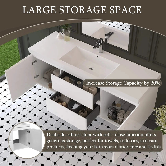 60' Floating Bathroom Vanity with Sink, Modern Wall-Mounted Bathroom Storage Vanity Cabinet with Resin Top Basin and Soft Close Drawers, Glossy White 24V11-60SGW Default -DTYStore