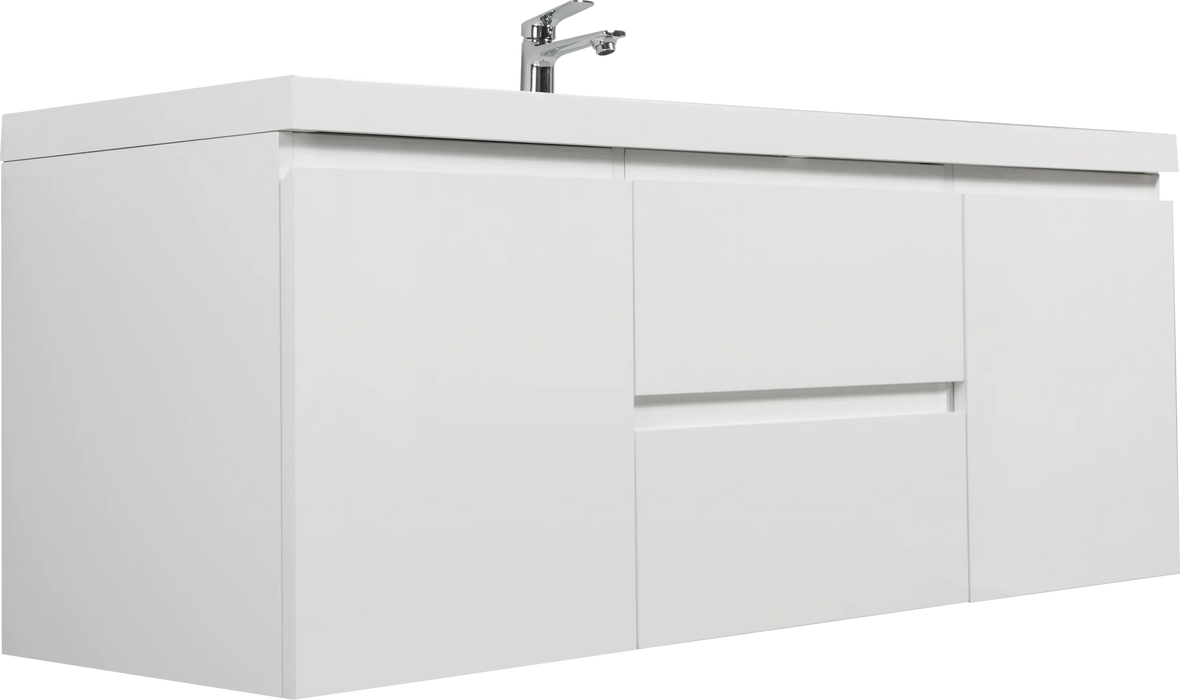 60' Floating Bathroom Vanity with Sink, Modern Wall-Mounted Bathroom Storage Vanity Cabinet with Resin Top Basin and Soft Close Drawers, Glossy White 24V11-60SGW Default -DTYStore