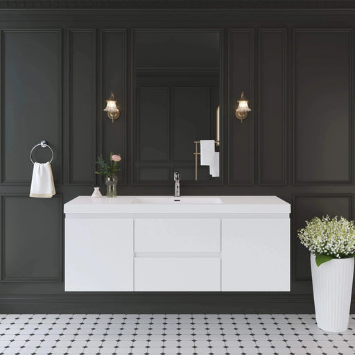 60' Floating Bathroom Vanity with Sink, Modern Wall-Mounted Bathroom Storage Vanity Cabinet with Resin Top Basin and Soft Close Drawers, Glossy White 24V11-60SGW Default -DTYStore