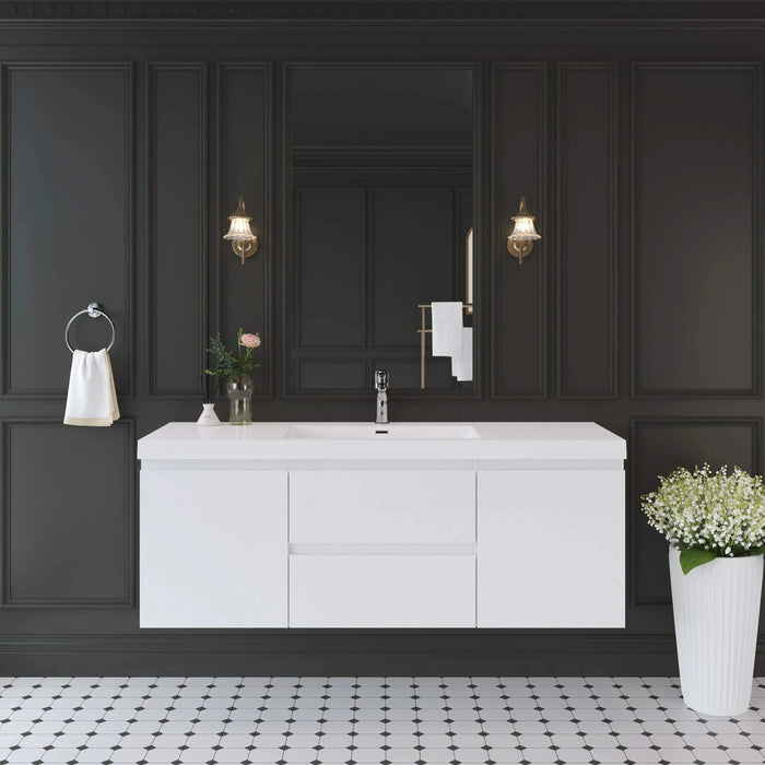 60' Floating Bathroom Vanity with Sink, Modern Wall-Mounted Bathroom Storage Vanity Cabinet with Resin Top Basin and Soft Close Drawers, Glossy White 24V11-60SGW Default -DTYStore