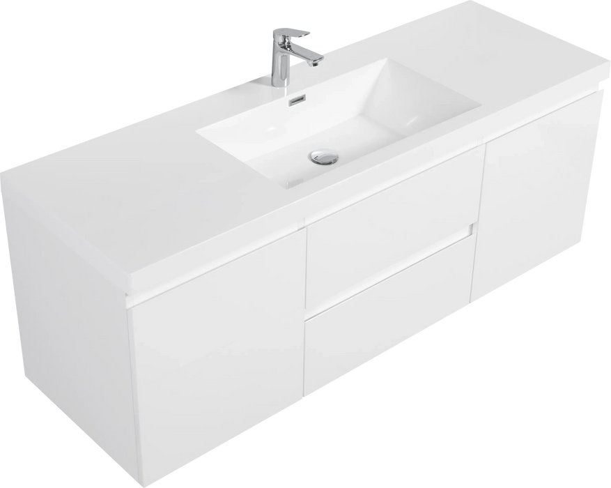 60' Floating Bathroom Vanity with Sink, Modern Wall-Mounted Bathroom Storage Vanity Cabinet with Resin Top Basin and Soft Close Drawers, Glossy White 24V11-60SGW Default -DTYStore