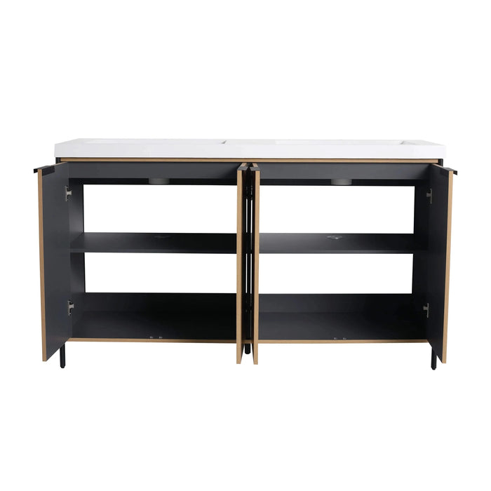 60' Freestanding Bathroom Vanity with Double Resin Sink & 4 Soft-Close Cabinet Doors (KD-Packing)-W999S00298 Default -DTYStore