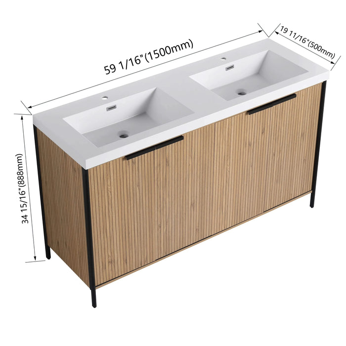 60' Freestanding Bathroom Vanity with Double Resin Sink & 4 Soft-Close Cabinet Doors (KD-Packing)-W999S00298 Default -DTYStore