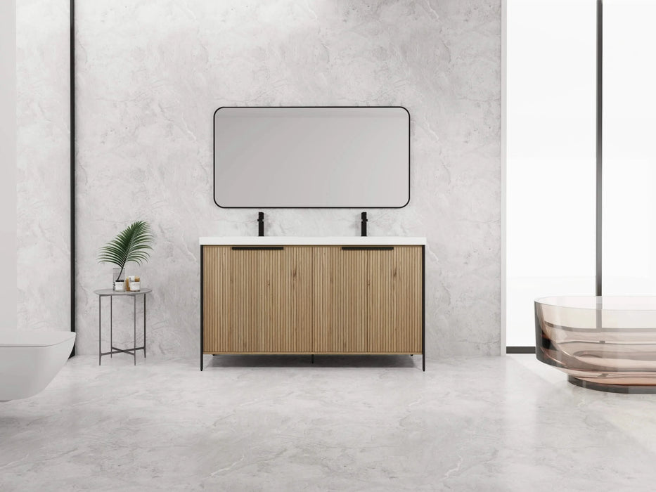 60' Freestanding Bathroom Vanity with Double Resin Sink & 4 Soft-Close Cabinet Doors (KD-Packing)-W999S00298 Default -DTYStore