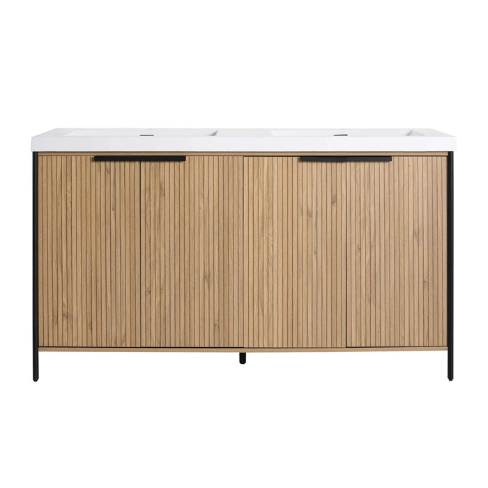 60' Freestanding Bathroom Vanity with Double Resin Sink & 4 Soft-Close Cabinet Doors (KD-Packing)-W999S00298 Default -DTYStore