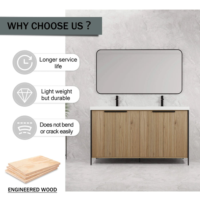 60' Freestanding Bathroom Vanity with Double Resin Sink & 4 Soft-Close Cabinet Doors (KD-Packing)-W999S00298 Default -DTYStore