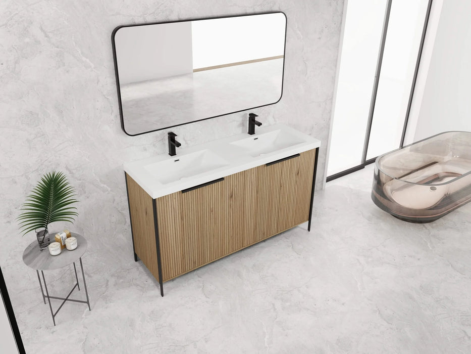 60' Freestanding Bathroom Vanity with Double Resin Sink & 4 Soft-Close Cabinet Doors (KD-Packing)-W999S00298 Default -DTYStore