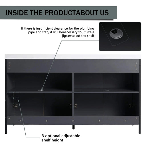 60' Freestanding Bathroom Vanity with Double Resin Sink & 4 Soft-Close Cabinet Doors (KD-Packing)-W999S00298 Default -DTYStore