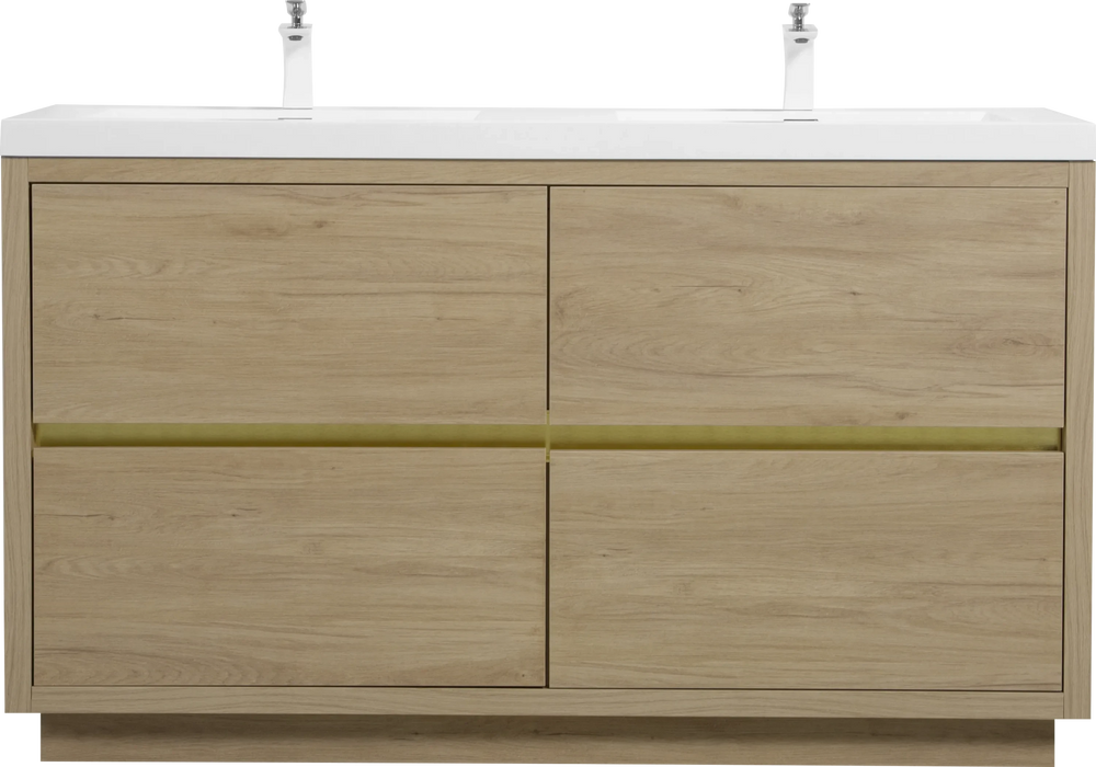 60' Freestanding Bathroom Vanity with Double Sinks, Bathroom Storage Vanity Cabinet with Stone Resin Countertop and Soft Close Drawers, Natural Oak 24V14-60DNO Default -DTYStore