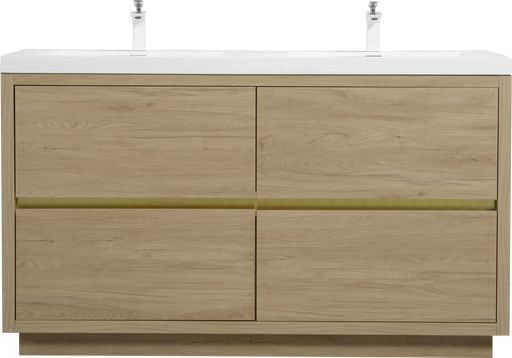 60' Freestanding Bathroom Vanity with Double Sinks, Bathroom Storage Vanity Cabinet with Stone Resin Countertop and Soft Close Drawers, Natural Oak 24V14-60DNO Default -DTYStore