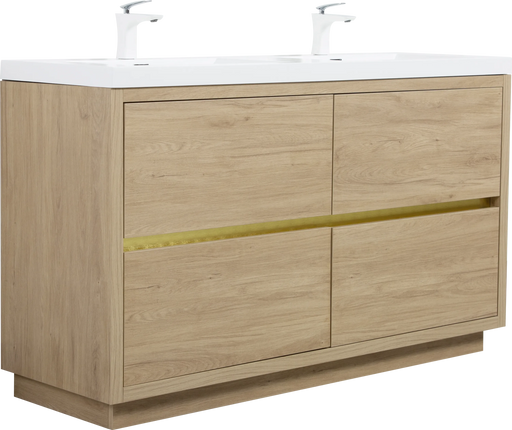 60' Freestanding Bathroom Vanity with Double Sinks, Bathroom Storage Vanity Cabinet with Stone Resin Countertop and Soft Close Drawers, Natural Oak 24V14-60DNO Default -DTYStore