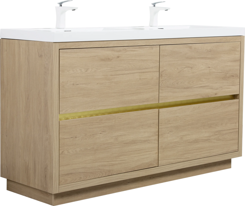 60' Freestanding Bathroom Vanity with Double Sinks, Bathroom Storage Vanity Cabinet with Stone Resin Countertop and Soft Close Drawers, Natural Oak 24V14-60DNO Default -DTYStore
