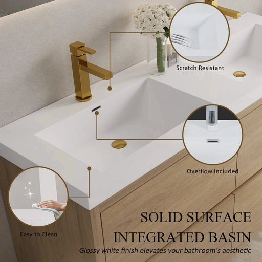 60' Freestanding Bathroom Vanity with Double Sinks, Bathroom Storage Vanity Cabinet with Stone Resin Countertop and Soft Close Drawers, Natural Oak 24V14-60DNO Default -DTYStore