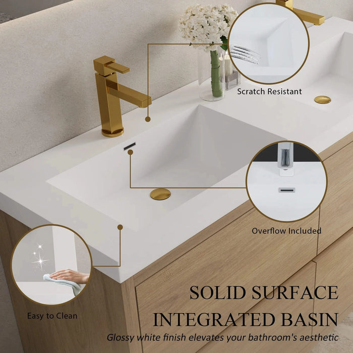 60' Freestanding Bathroom Vanity with Double Sinks, Bathroom Storage Vanity Cabinet with Stone Resin Countertop and Soft Close Drawers, Natural Oak 24V14-60DNO Default -DTYStore