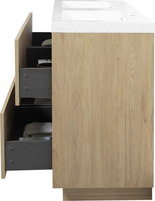 60' Freestanding Bathroom Vanity with Double Sinks, Bathroom Storage Vanity Cabinet with Stone Resin Countertop and Soft Close Drawers, Natural Oak 24V14-60DNO Default -DTYStore