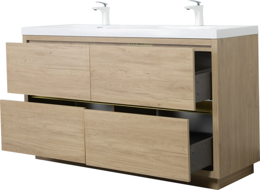 60' Freestanding Bathroom Vanity with Double Sinks, Bathroom Storage Vanity Cabinet with Stone Resin Countertop and Soft Close Drawers, Natural Oak 24V14-60DNO Default -DTYStore
