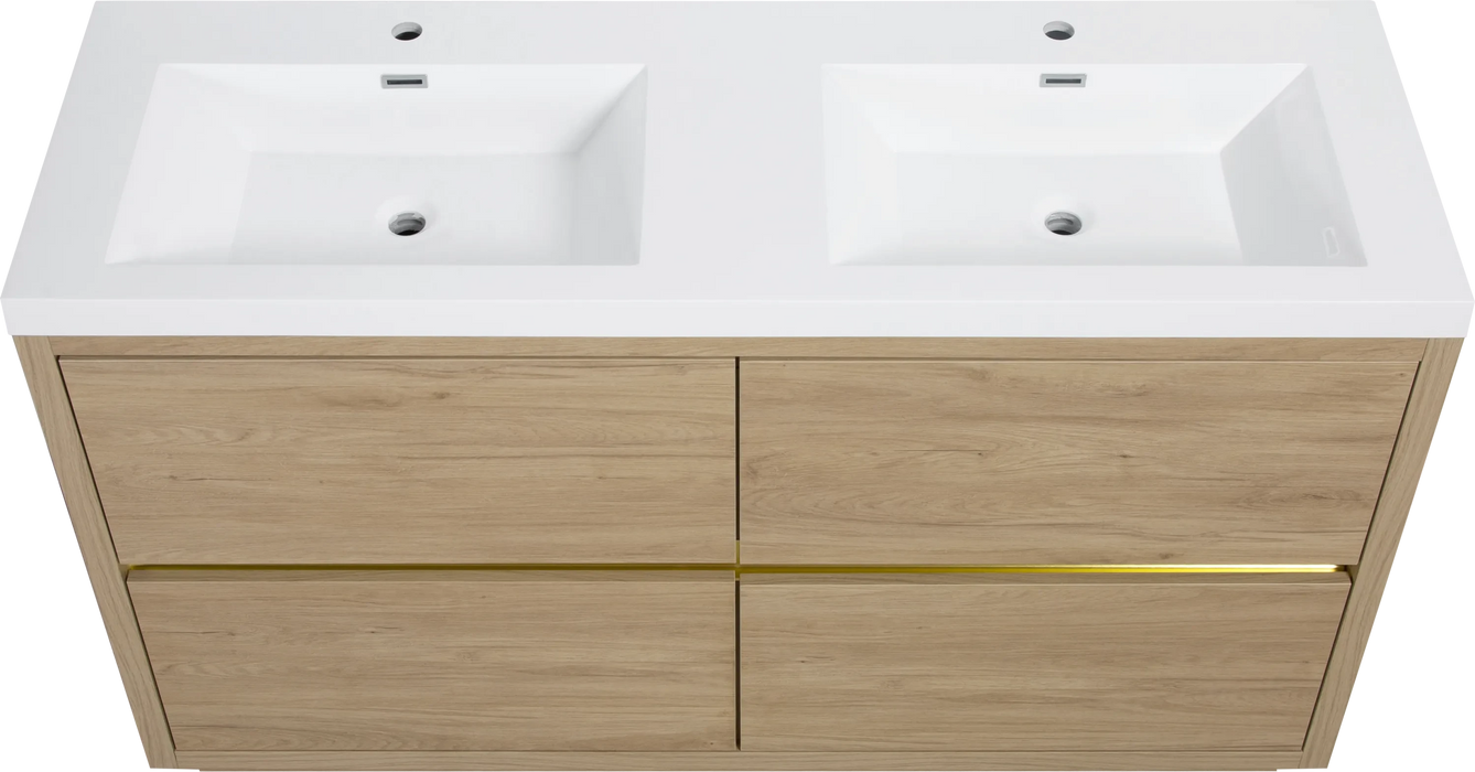 60' Freestanding Bathroom Vanity with Double Sinks, Bathroom Storage Vanity Cabinet with Stone Resin Countertop and Soft Close Drawers, Natural Oak 24V14-60DNO Default -DTYStore
