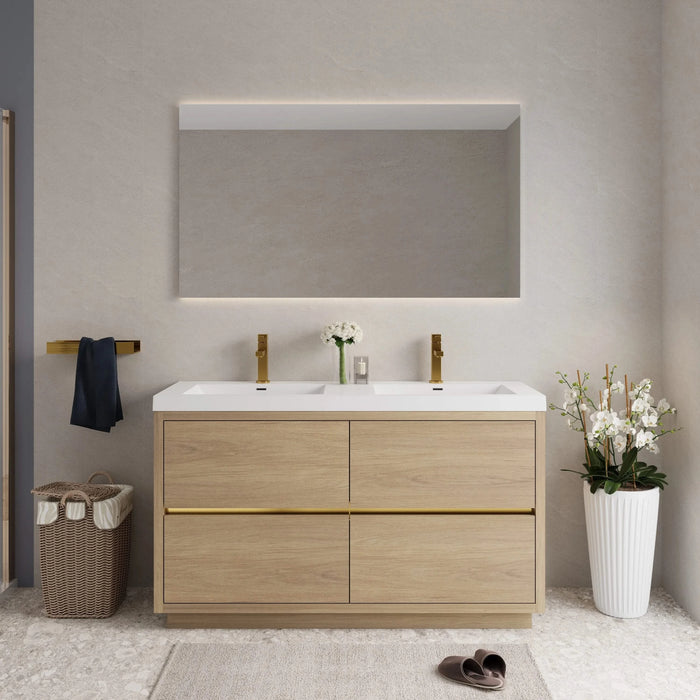 60' Freestanding Bathroom Vanity with Double Sinks, Bathroom Storage Vanity Cabinet with Stone Resin Countertop and Soft Close Drawers, Natural Oak 24V14-60DNO Default -DTYStore