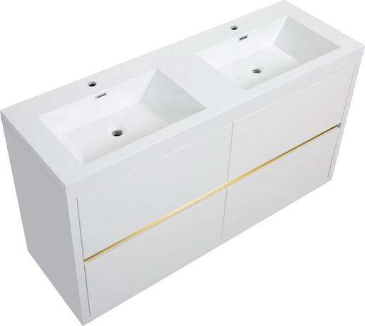 60' Freestanding Bathroom Vanity with Sink, Bathroom Storage Vanity Cabinet with Stone Resin Countertop and Soft Close Drawers, Glossy White 24V14-60DGW Default -DTYStore