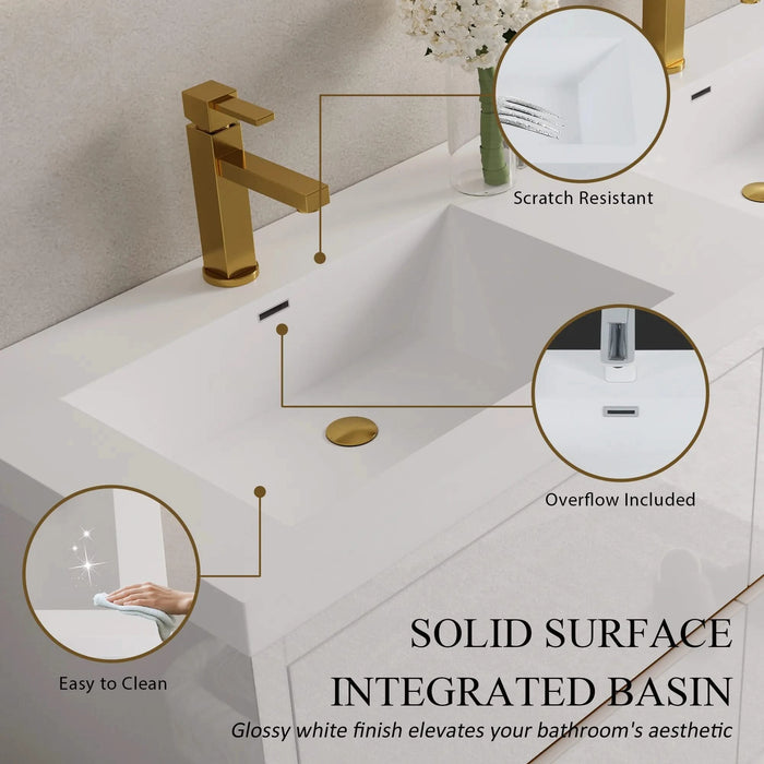 60' Freestanding Bathroom Vanity with Sink, Bathroom Storage Vanity Cabinet with Stone Resin Countertop and Soft Close Drawers, Glossy White 24V14-60DGW Default -DTYStore
