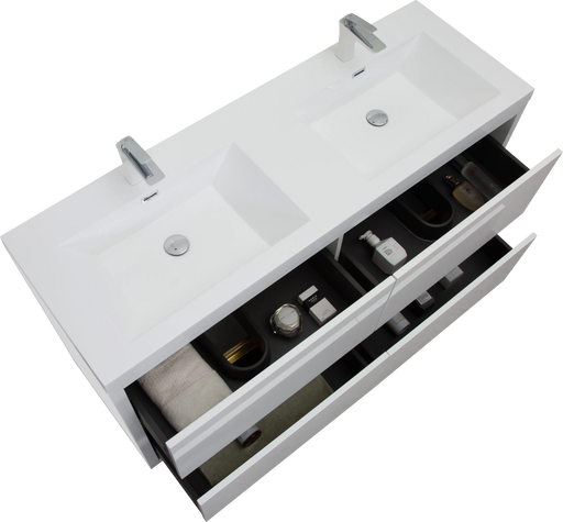 60' Freestanding Bathroom Vanity with Sink, Bathroom Storage Vanity Cabinet with Stone Resin Countertop and Soft Close Drawers, Glossy White 24V14-60DGW Default -DTYStore