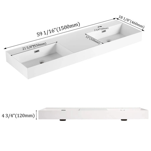 60 Inch Bathroom Resin Sink(GRB60120DMO) Default -DTYStore