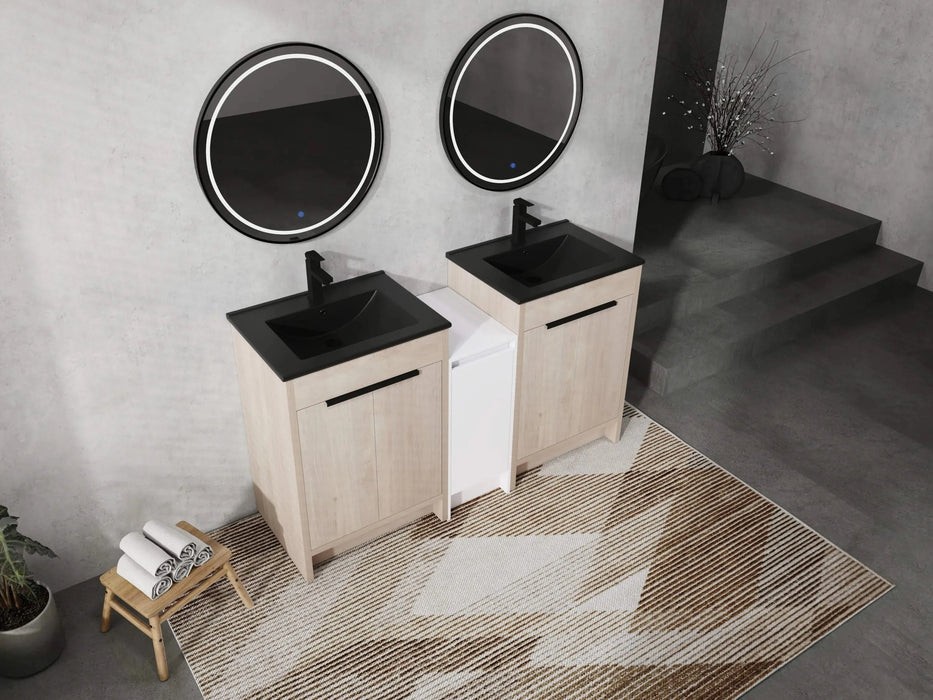 60 Inch Freestanding Bathroom Vanity with Black Ceramic Sink and Storage Cabinets, Soft Closing Door, 02424*2+0312 Combination Cabinet, KD-Package Default -DTYStore