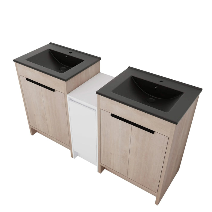 60 Inch Freestanding Bathroom Vanity with Black Ceramic Sink and Storage Cabinets, Soft Closing Door, 02424*2+0312 Combination Cabinet, KD-Package Default -DTYStore