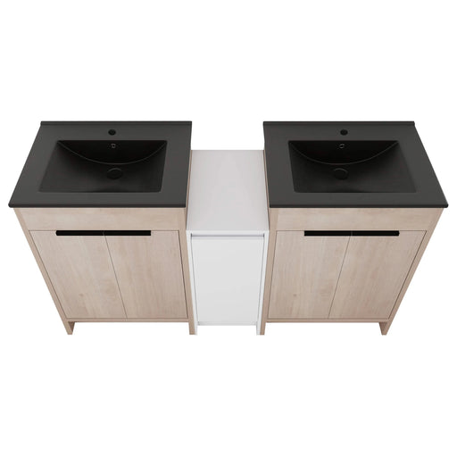 60 Inch Freestanding Bathroom Vanity with Black Ceramic Sink and Storage Cabinets, Soft Closing Door, 02424*2+0312 Combination Cabinet, KD-Package Default -DTYStore