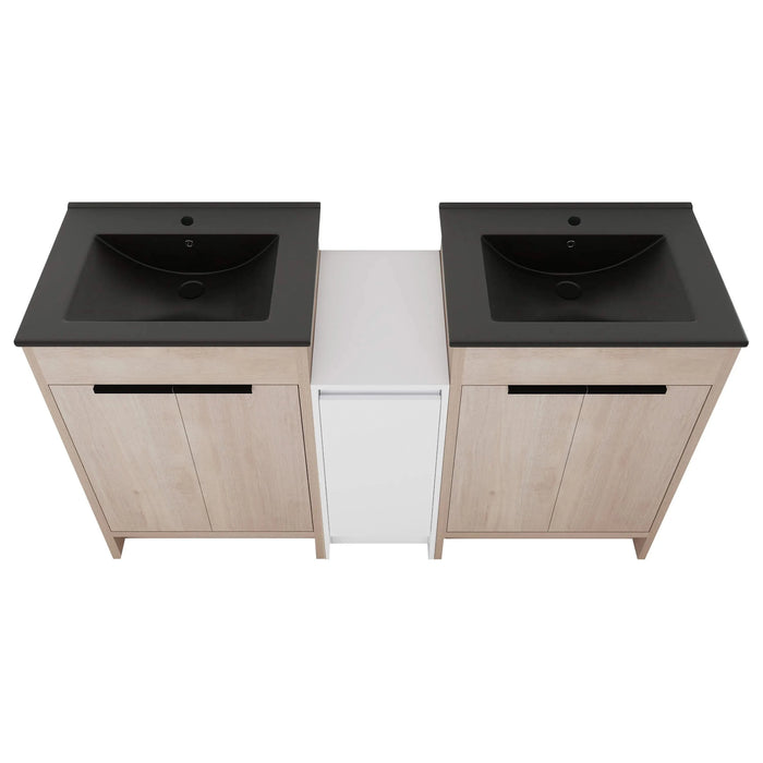 60 Inch Freestanding Bathroom Vanity with Black Ceramic Sink and Storage Cabinets, Soft Closing Door, 02424*2+0312 Combination Cabinet, KD-Package Default -DTYStore