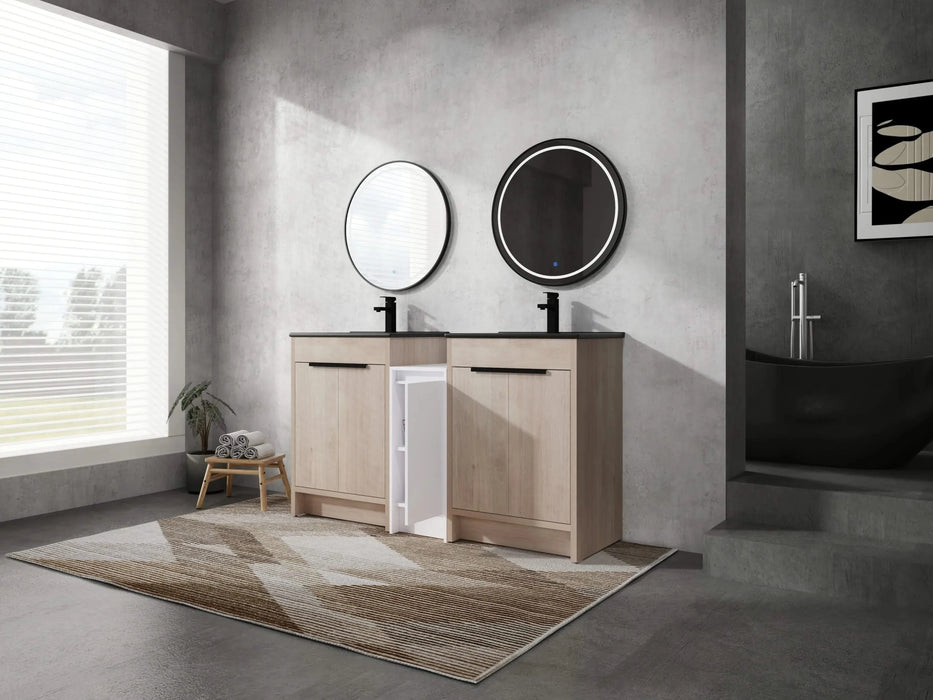 60 Inch Freestanding Bathroom Vanity with Black Ceramic Sink and Storage Cabinets, Soft Closing Door, 02424*2+0312 Combination Cabinet, KD-Package Default -DTYStore