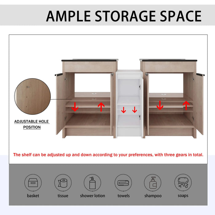 60 Inch Freestanding Bathroom Vanity with Black Ceramic Sink and Storage Cabinets, Soft Closing Door, 02424*2+0312 Combination Cabinet, KD-Package Default -DTYStore