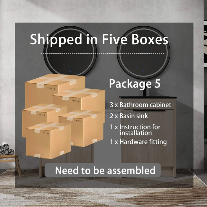 60 Inch Freestanding Bathroom Vanity with Black Ceramic Sink and Storage Cabinets, Soft Closing Door, 02424*2+0312 Combination Cabinet, KD-Package Default -DTYStore