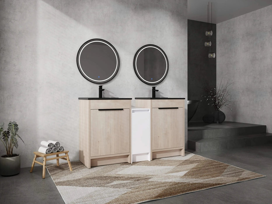60 Inch Freestanding Bathroom Vanity with Black Ceramic Sink and Storage Cabinets, Soft Closing Door, 02424*2+0312 Combination Cabinet, KD-Package Default -DTYStore