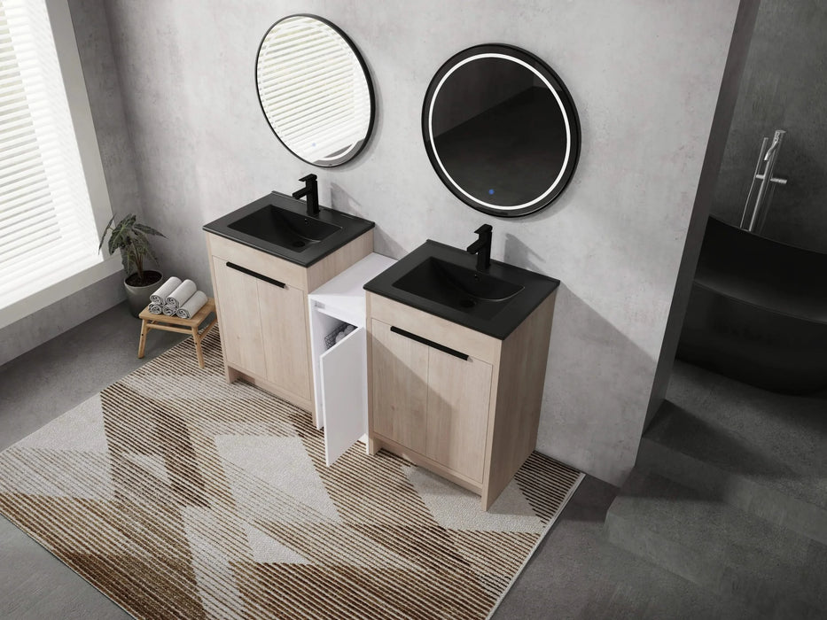 60 Inch Freestanding Bathroom Vanity with Black Ceramic Sink and Storage Cabinets, Soft Closing Door, 02424*2+0312 Combination Cabinet, KD-Package Default -DTYStore