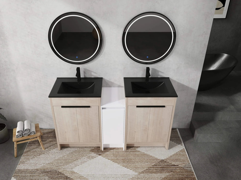 60 Inch Freestanding Bathroom Vanity with Black Ceramic Sink and Storage Cabinets, Soft Closing Door, 02424*2+0312 Combination Cabinet, KD-Package Default -DTYStore
