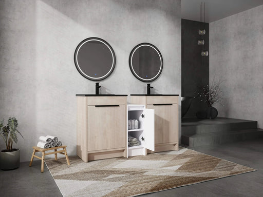 60 Inch Freestanding Bathroom Vanity with Black Ceramic Sink and Storage Cabinets, Soft Closing Door, 02424*2+0312 Combination Cabinet, KD-Package Default -DTYStore