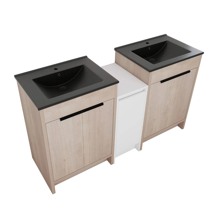 60 Inch Freestanding Bathroom Vanity with Black Ceramic Sink and Storage Cabinets, Soft Closing Door, 02424*2+0312 Combination Cabinet, KD-Package Default -DTYStore