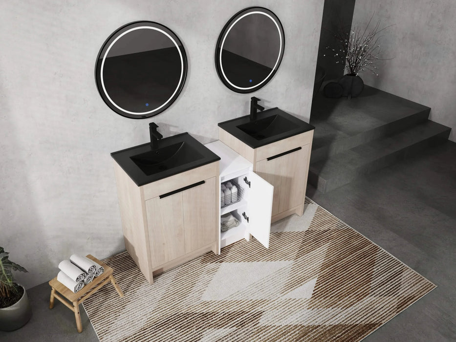 60 Inch Freestanding Bathroom Vanity with Black Ceramic Sink and Storage Cabinets, Soft Closing Door, 02424*2+0312 Combination Cabinet, KD-Package Default -DTYStore