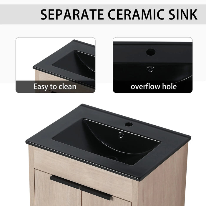 60 Inch Freestanding Bathroom Vanity with Black Ceramic Sink and Storage Cabinets, Soft Closing Door, 02424*2+0312 Combination Cabinet, KD-Package Default -DTYStore